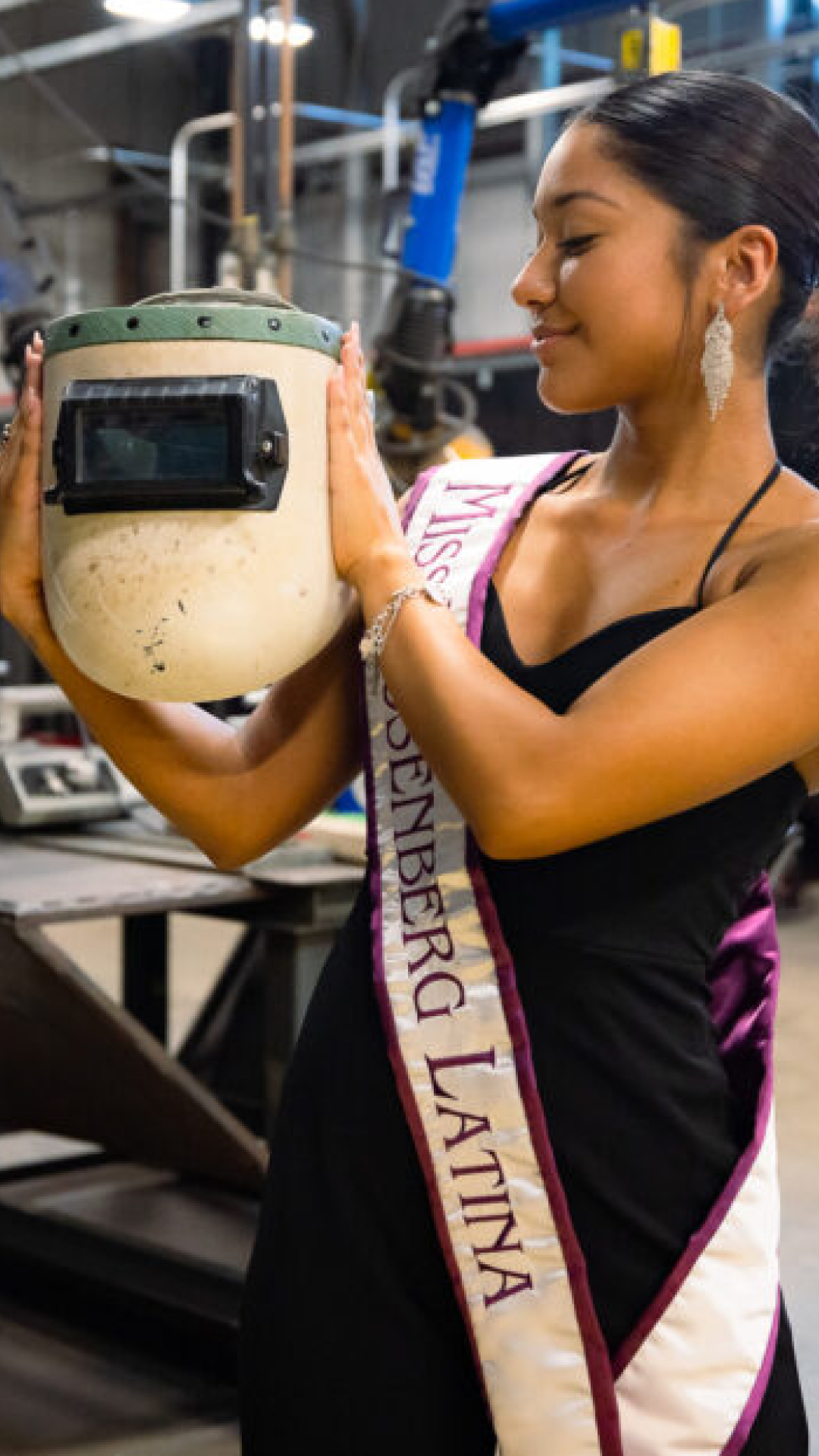 TSTC student comfortable in both welding helmet and beauty pageant crown
