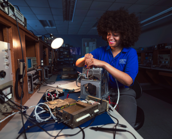 a student working on avionics