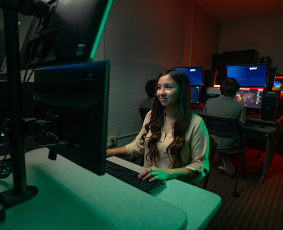 a student working in cyber security lab