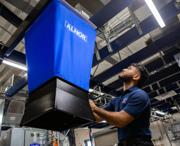 a student in a TSTC HVAC lab