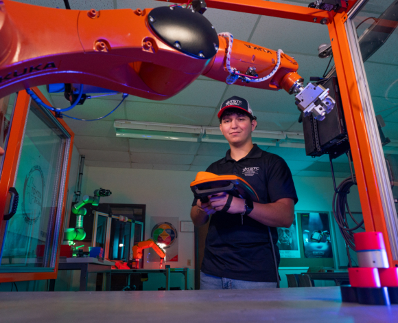 mechatronics student working in the lab