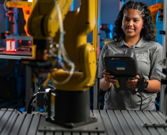 robotics students in the lab